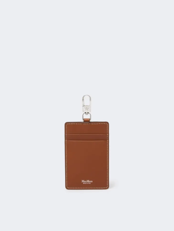 Leather badge holder - AMBER BROWN
