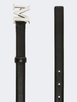 Leather belt with Monogram buckle - BLACK