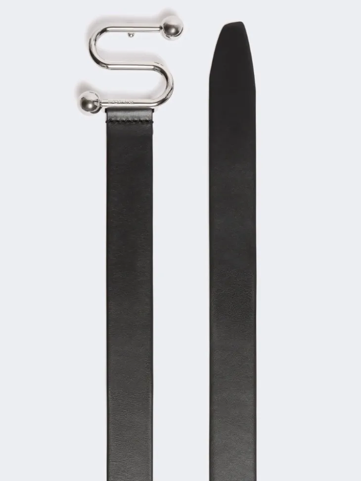 Leather belt with S buckle - BLACK