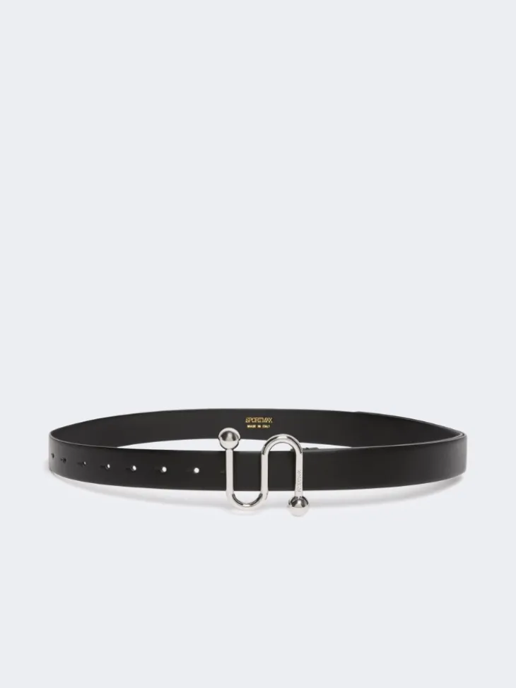 Leather belt with S buckle - BLACK