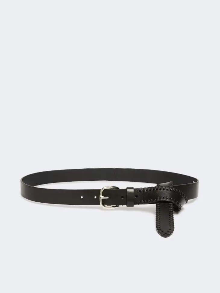 Leather belt with tip - BLACK