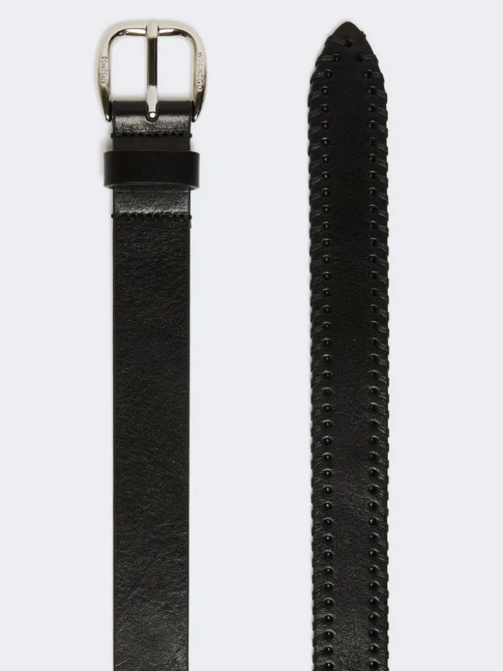Leather belt with tip - BLACK