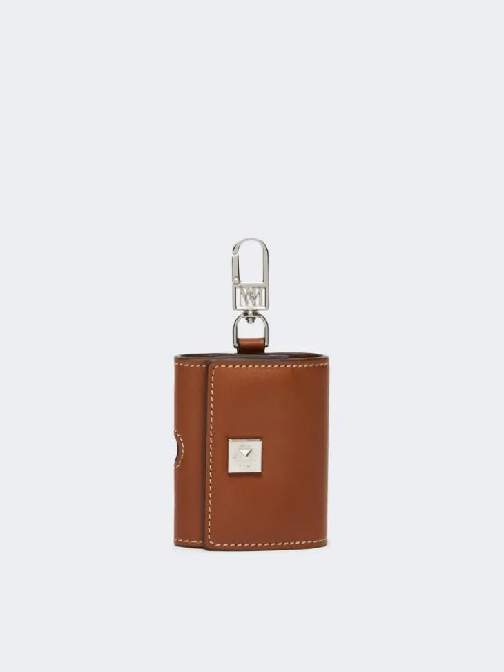 Leather earphone pouch - AMBER BROWN