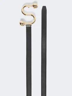 Leather low-waist belt - BLACK