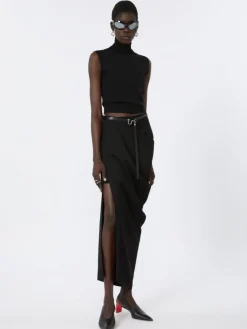Leather low-waist belt - BLACK