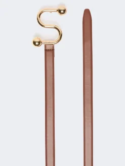 Leather low-waist belt - BROWN