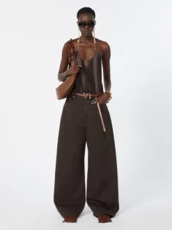 Leather low-waist belt - BROWN