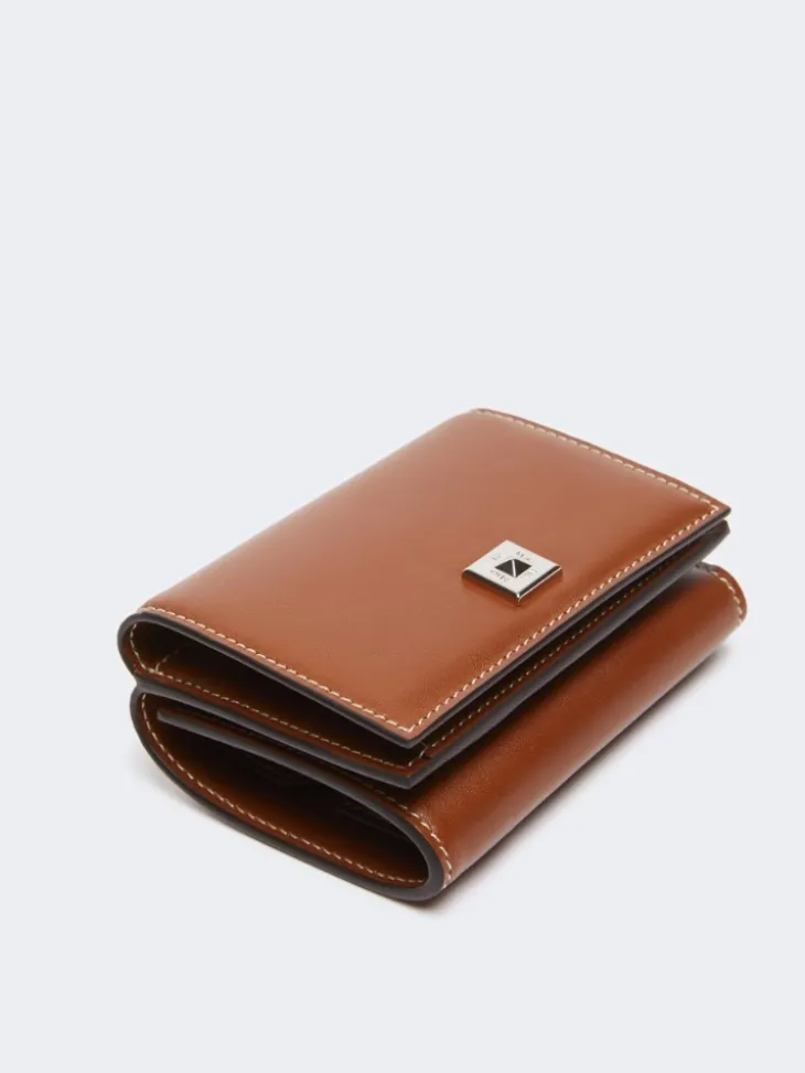 Leather tri-fold purse - AMBER BROWN