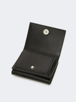 Leather tri-fold purse - BLACK