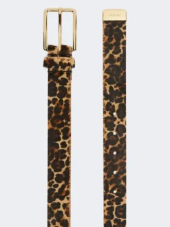 Leopard-print pony hair belt - CAMEL