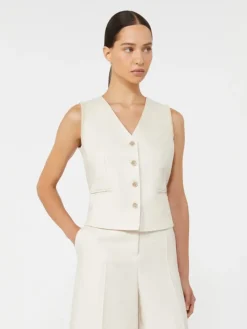 Linen and cable-knit gilet - BEIGE