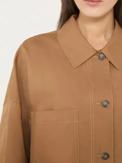 Linen and cotton basketweave oversize jacket - TOBACCO
