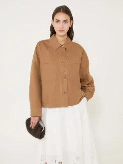 Linen and cotton basketweave oversize jacket - TOBACCO