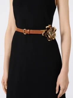 Linen and cotton belt with jewelled brooch - MUSTARD