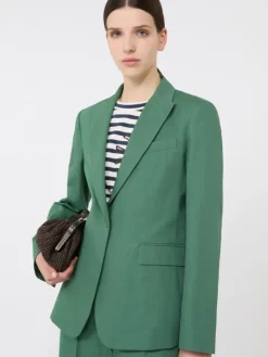 Linen and cotton canvas blazer - GREEN