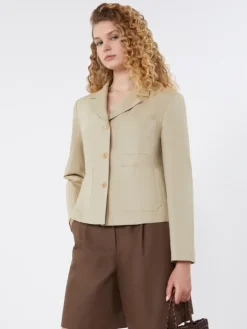 Linen and cotton canvas single-breasted jacket - SAND