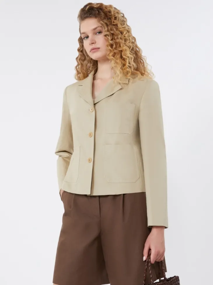 Linen and cotton canvas single-breasted jacket - SAND