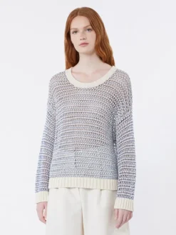 Linen and cotton yarn mesh jumper - LIGHT BLUE