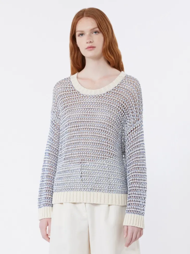 Linen and cotton yarn mesh jumper - LIGHT BLUE