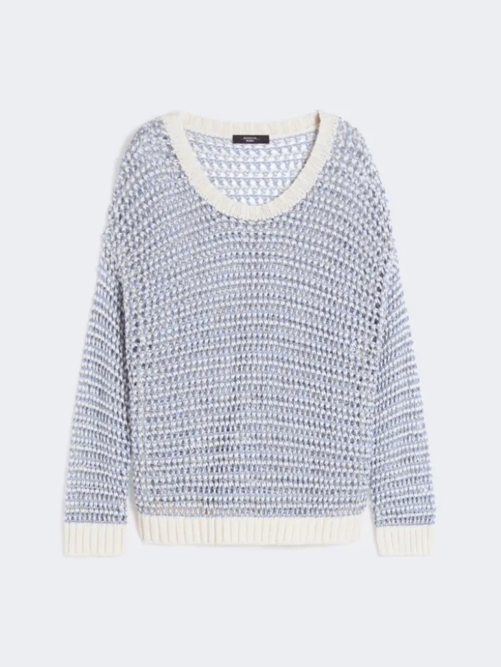 Linen and cotton yarn mesh jumper - LIGHT BLUE