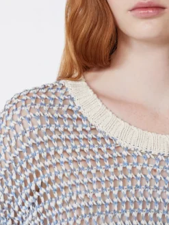 Linen and cotton yarn mesh jumper - LIGHT BLUE
