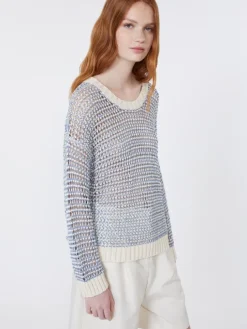 Linen and cotton yarn mesh jumper - LIGHT BLUE