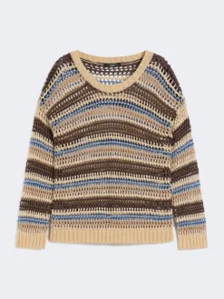 Linen and cotton yarn mesh jumper - BROWN