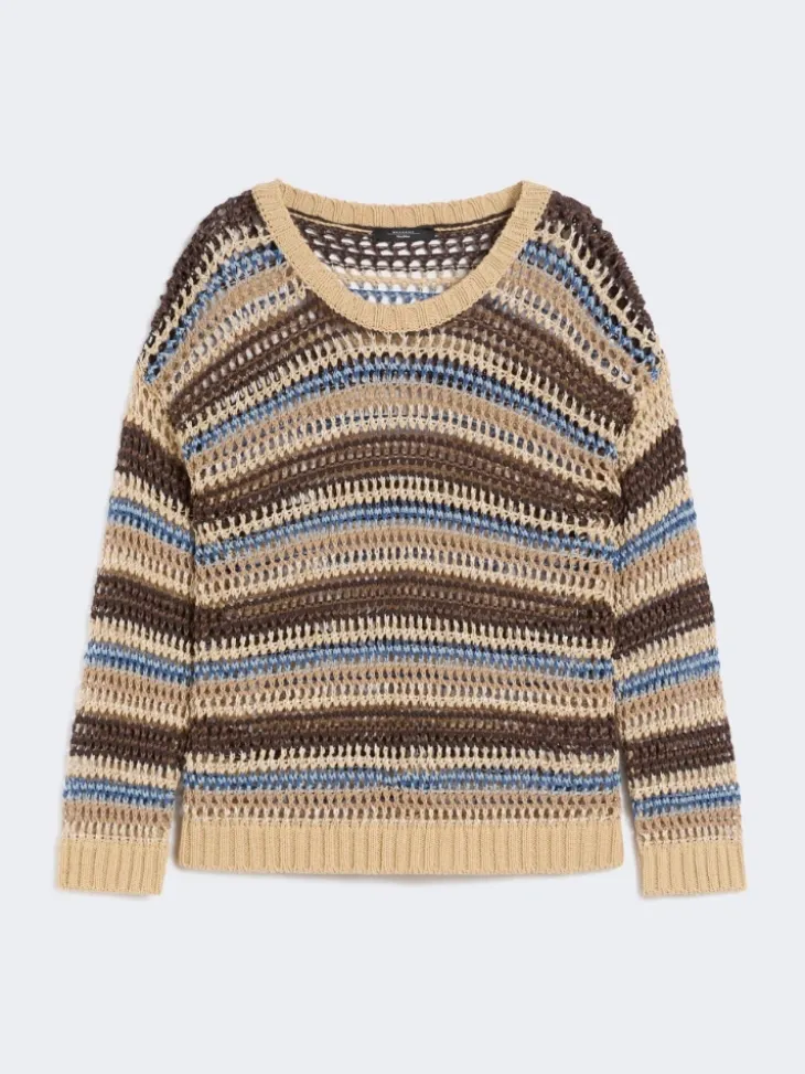 Linen and cotton yarn mesh jumper - BROWN