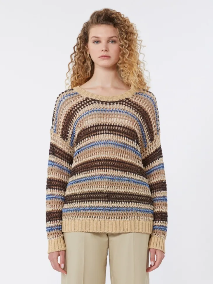 Linen and cotton yarn mesh jumper - BROWN