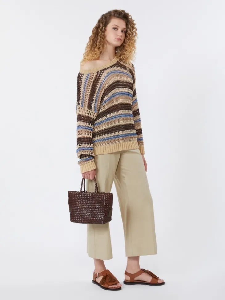 Linen and cotton yarn mesh jumper - BROWN