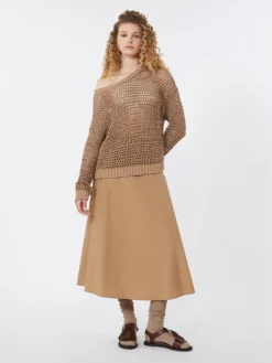 Linen and cotton yarn mesh jumper - TOBACCO