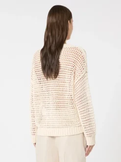 Linen and cotton yarn mesh jumper - ECRU