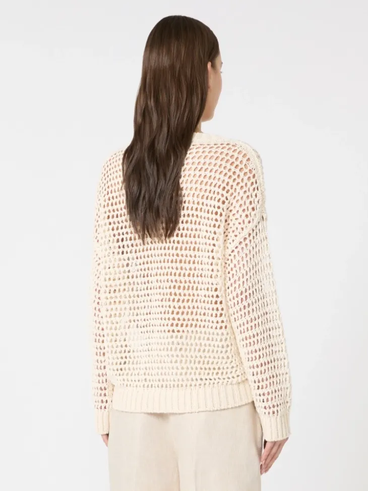 Linen and cotton yarn mesh jumper - ECRU