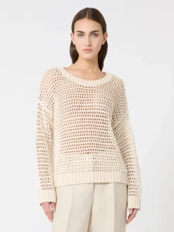 Linen and cotton yarn mesh jumper - ECRU