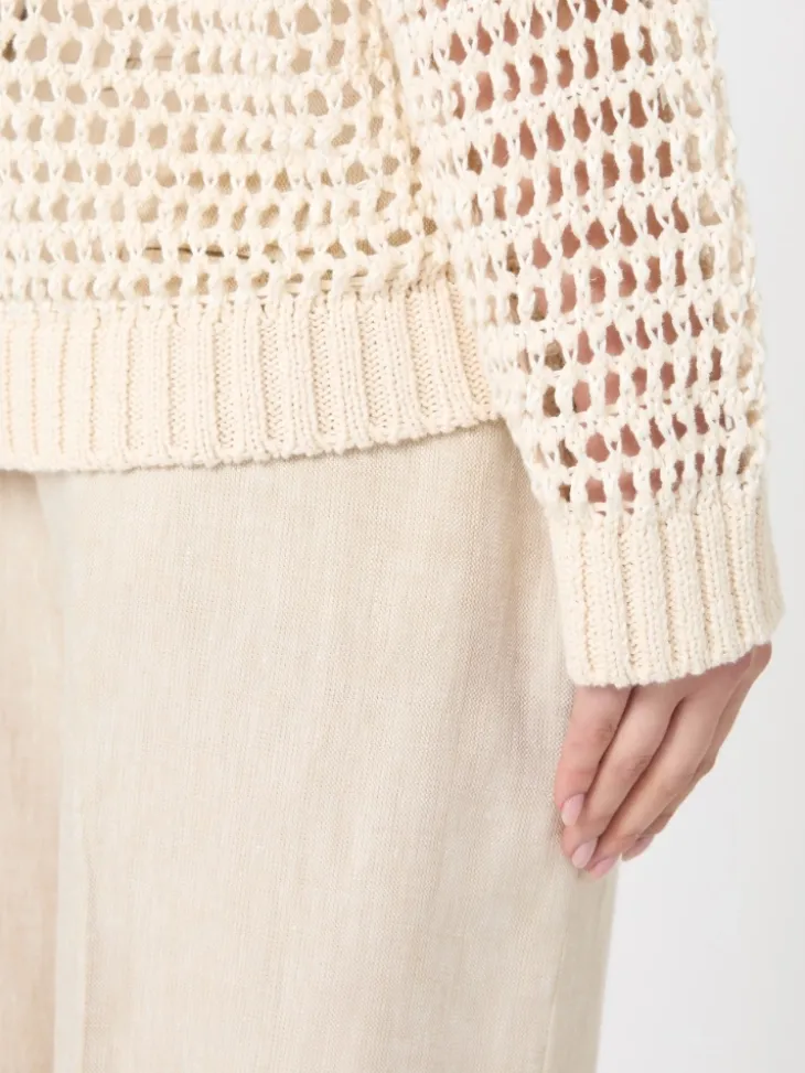Linen and cotton yarn mesh jumper - ECRU