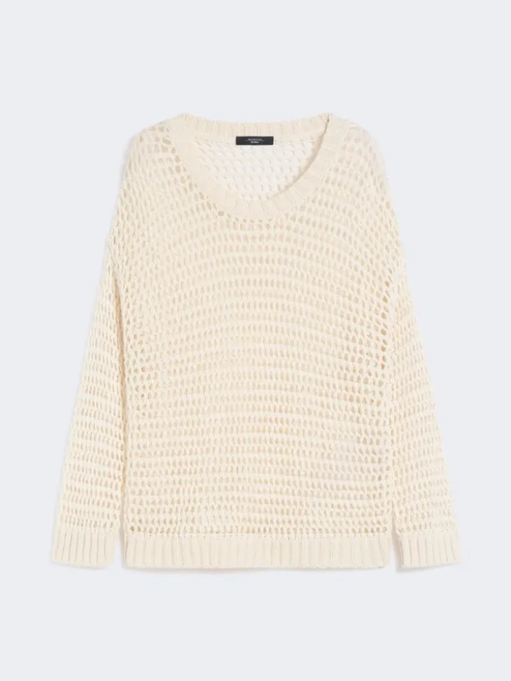 Linen and cotton yarn mesh jumper - ECRU