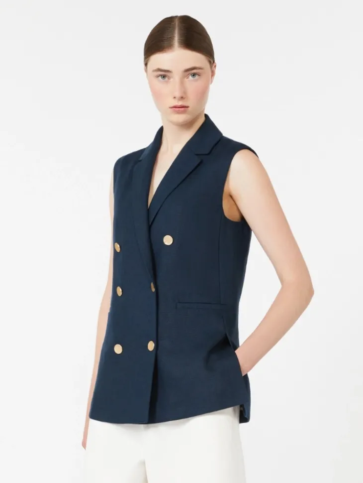 Linen basketweave gilet - MIDNIGHTBLUE