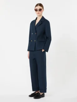 Linen basketweave straight trousers - MIDNIGHTBLUE