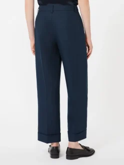Linen basketweave straight trousers - MIDNIGHTBLUE