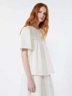 Linen canvas and stretch jersey top - ECRU