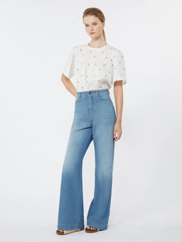 Linen canvas and stretch jersey top - WHITE