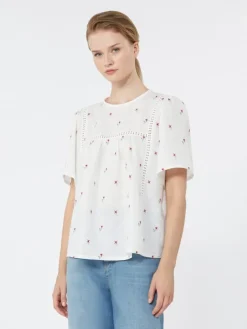 Linen canvas and stretch jersey top - WHITE