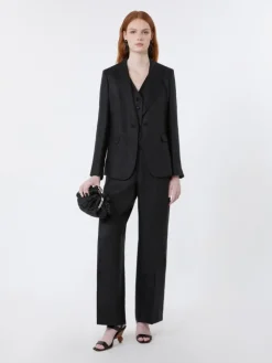 Linen canvas blazer - BLACK