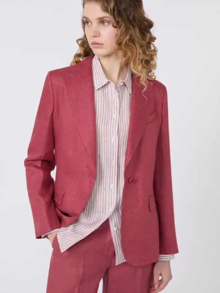 Linen canvas blazer - CHERRY