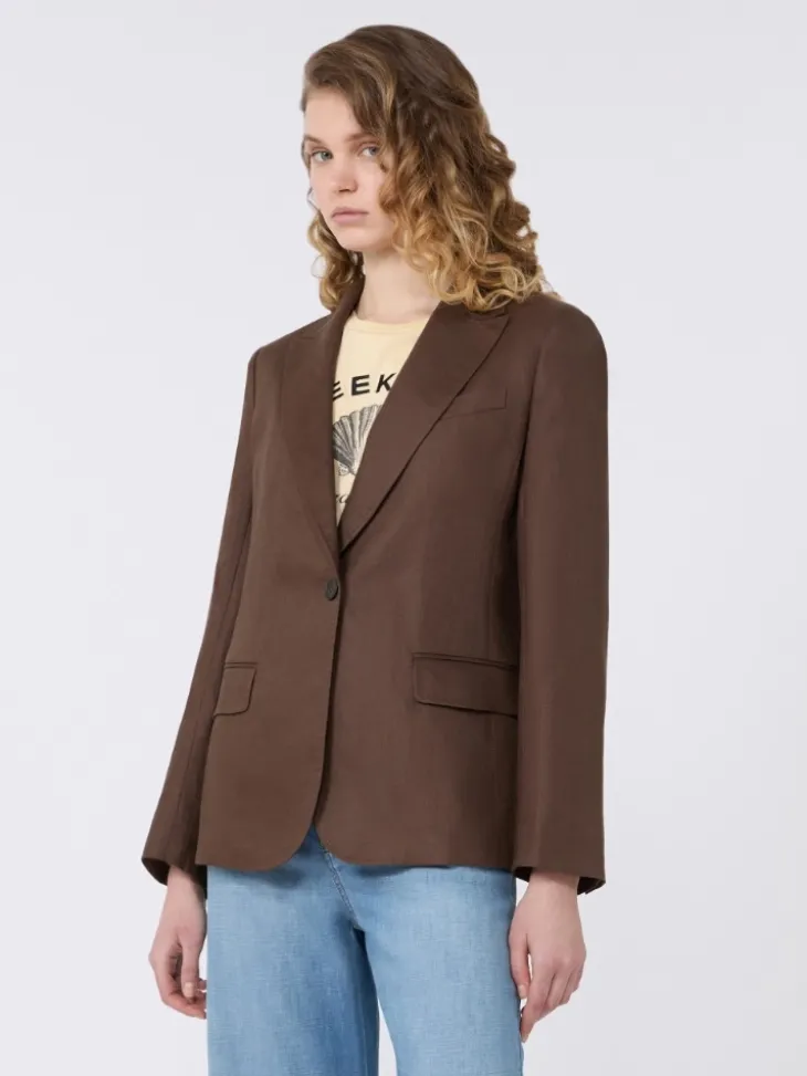 Linen canvas blazer - CHOCOLATE
