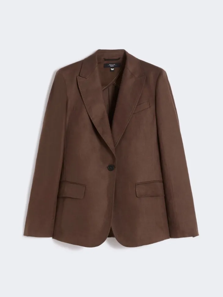 Linen canvas blazer - CHOCOLATE