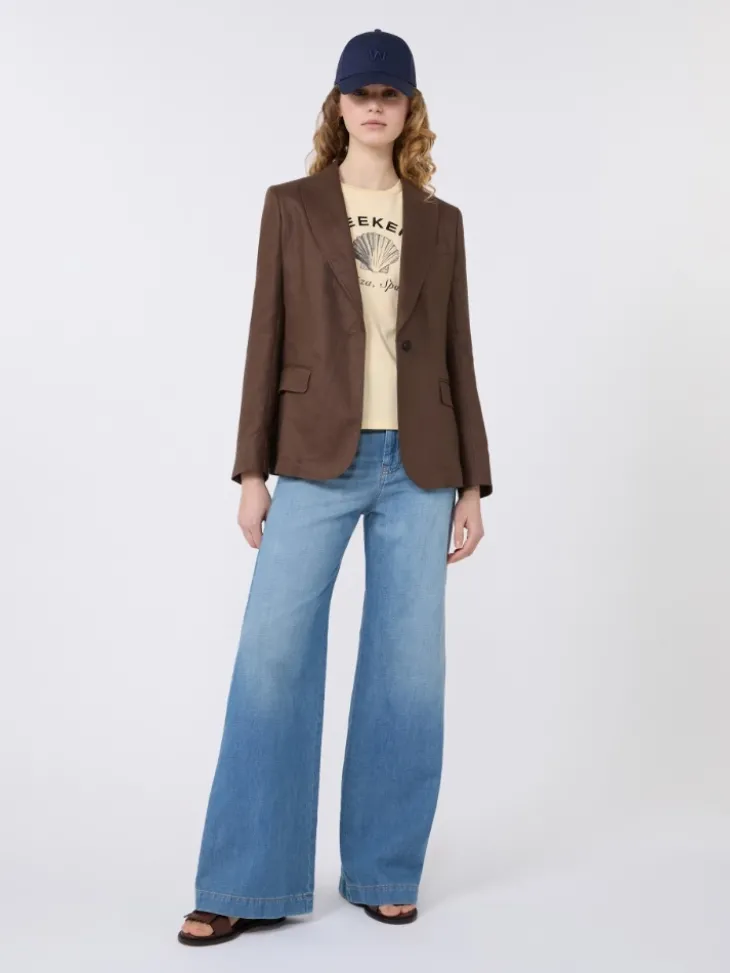 Linen canvas blazer - CHOCOLATE