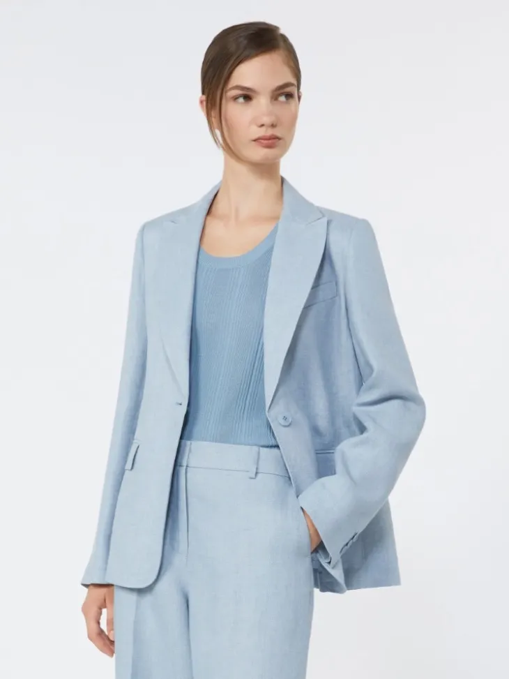 Linen canvas blazer - LIGHT BLUE