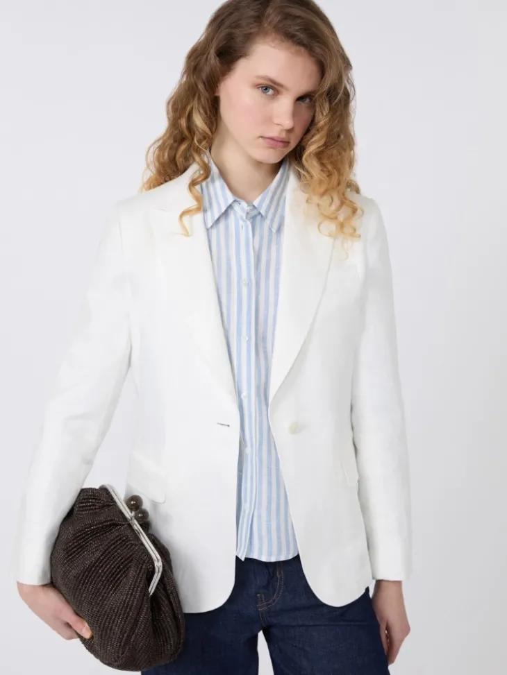 Linen canvas blazer - WHITE