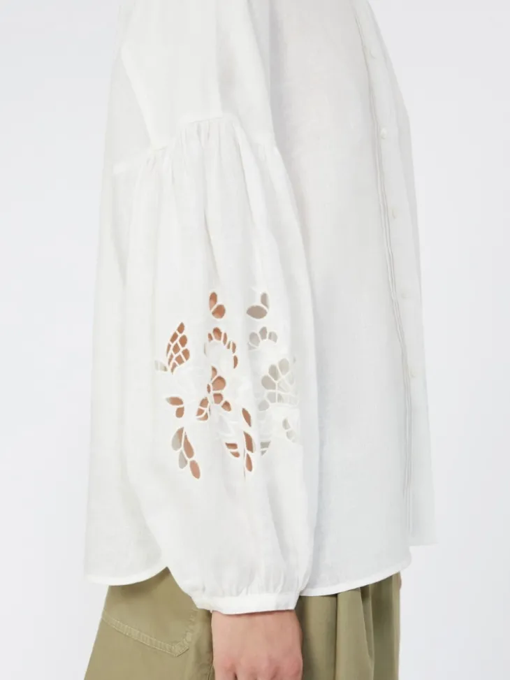 Linen canvas mandarin-collar shirt - WHITE